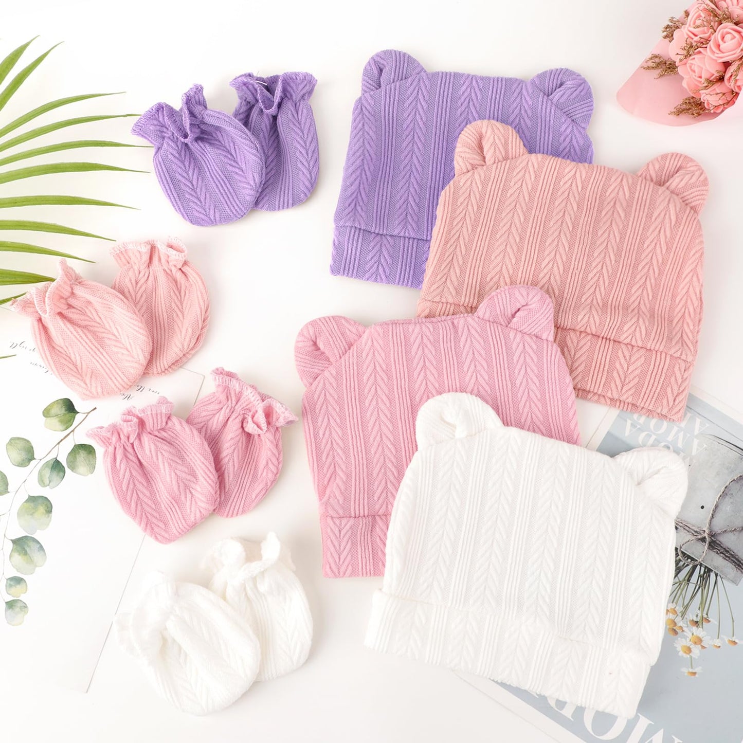 DRESHOW Neugeborenes Baby Mütze Hut und Handschuhe Set Beanie Bekleidung Unisex Infant Hut Kindergarten Mütze Baby Jungen Mädchen 0-6 Monate