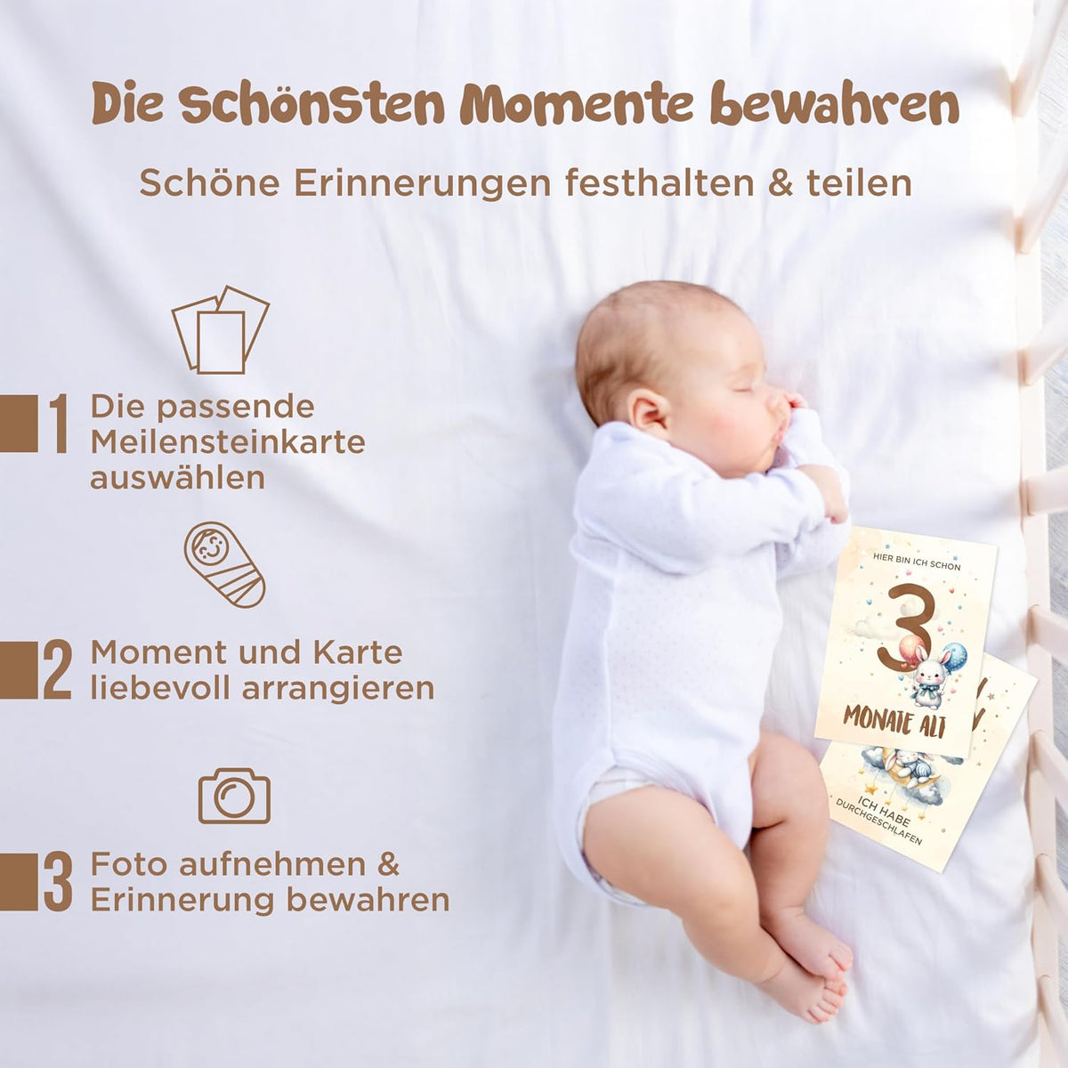 Meilensteinkarte Baby 48 Monatskarten für Jungen & Mädchen mit beschreibaren Rückseiten, Geschenk zur Geburt & Babyparty, Boho Meilensteine Erinnerungen festhalten, Von Pädagogen gestaltet