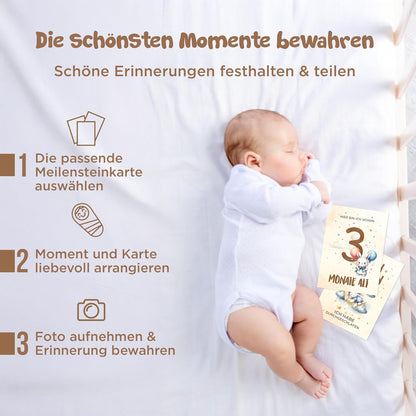 Meilensteinkarte Baby 48 Monatskarten für Jungen & Mädchen mit beschreibaren Rückseiten, Geschenk zur Geburt & Babyparty, Boho Meilensteine Erinnerungen festhalten, Von Pädagogen gestaltet