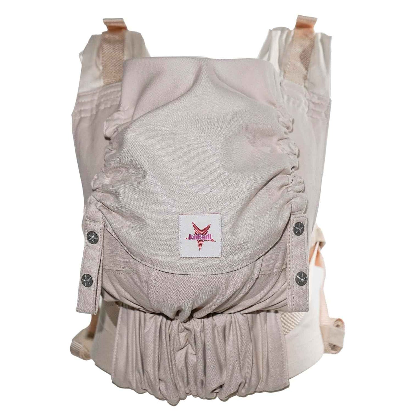 KOKADI Babytrage Flip - ergonomisch, mitwachsend und einfach - sichere Tragehilfe aus Bio-Baumwolle für Neugeborene ab Geburt bis 15kg - Just Cream