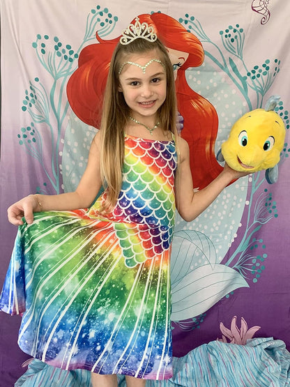 kids4ever Mädchen Kleid Ärmellos Sommerkleid Rundhals A-Linie Swing Kleid Meerjungfrau Galaxie Prinzessin Party Geburtstag 4-12 Jahre
