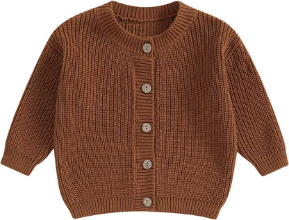 FOMOYUU Strickjacke für Kleinkinder und Neugeborene, Mädchen, langärmelig, Knopfleiste, Sweatshirt, Jacke, Herbst-Outfits