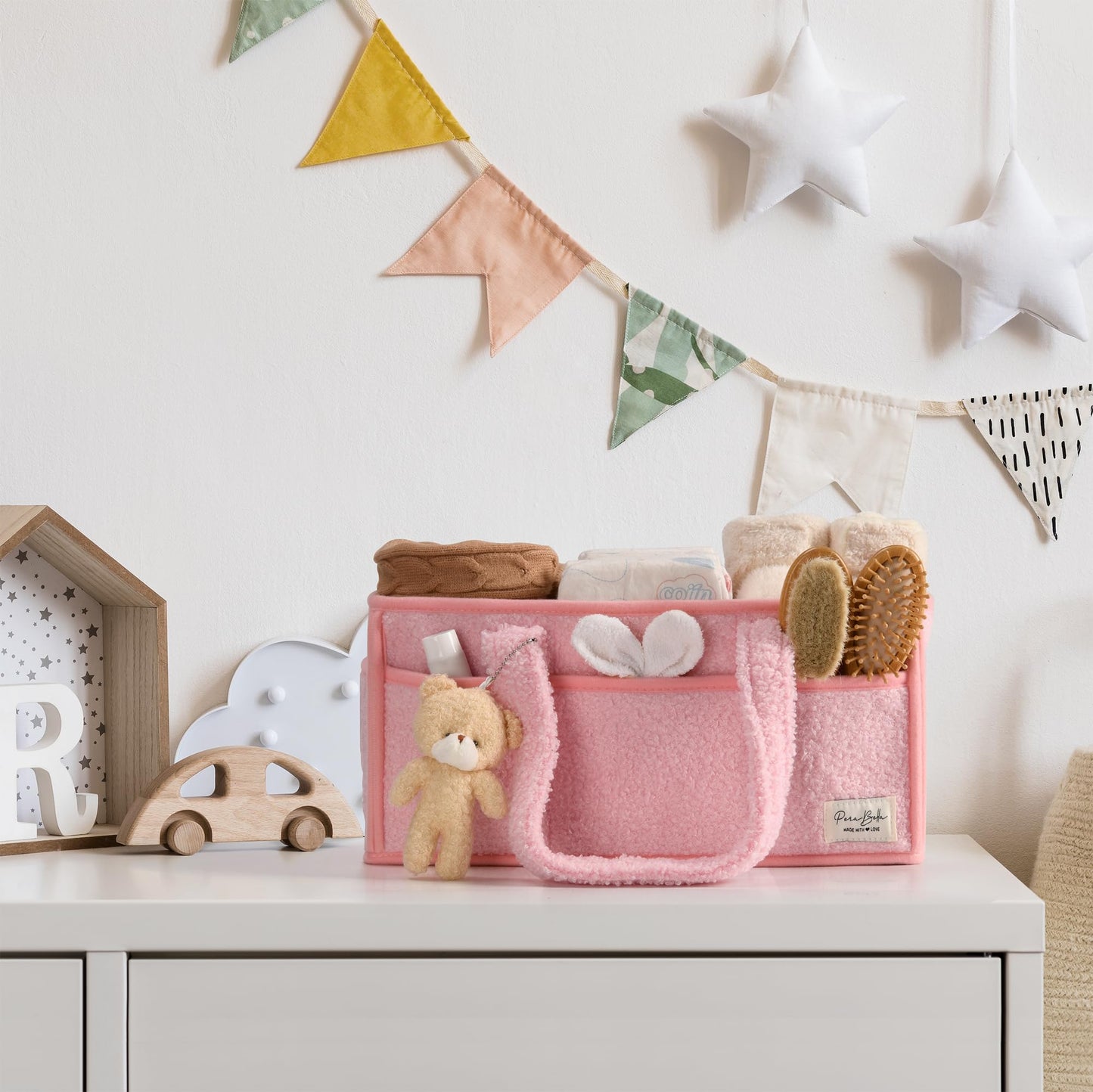 Baby Windel Caddy Organizer für Wickelauflage, Aufbewahrungskorb für Windeln und Tücher, Geschenk für Babyparty, Autowagen Organizer, Kindergarten Windel Organizer, Laptop