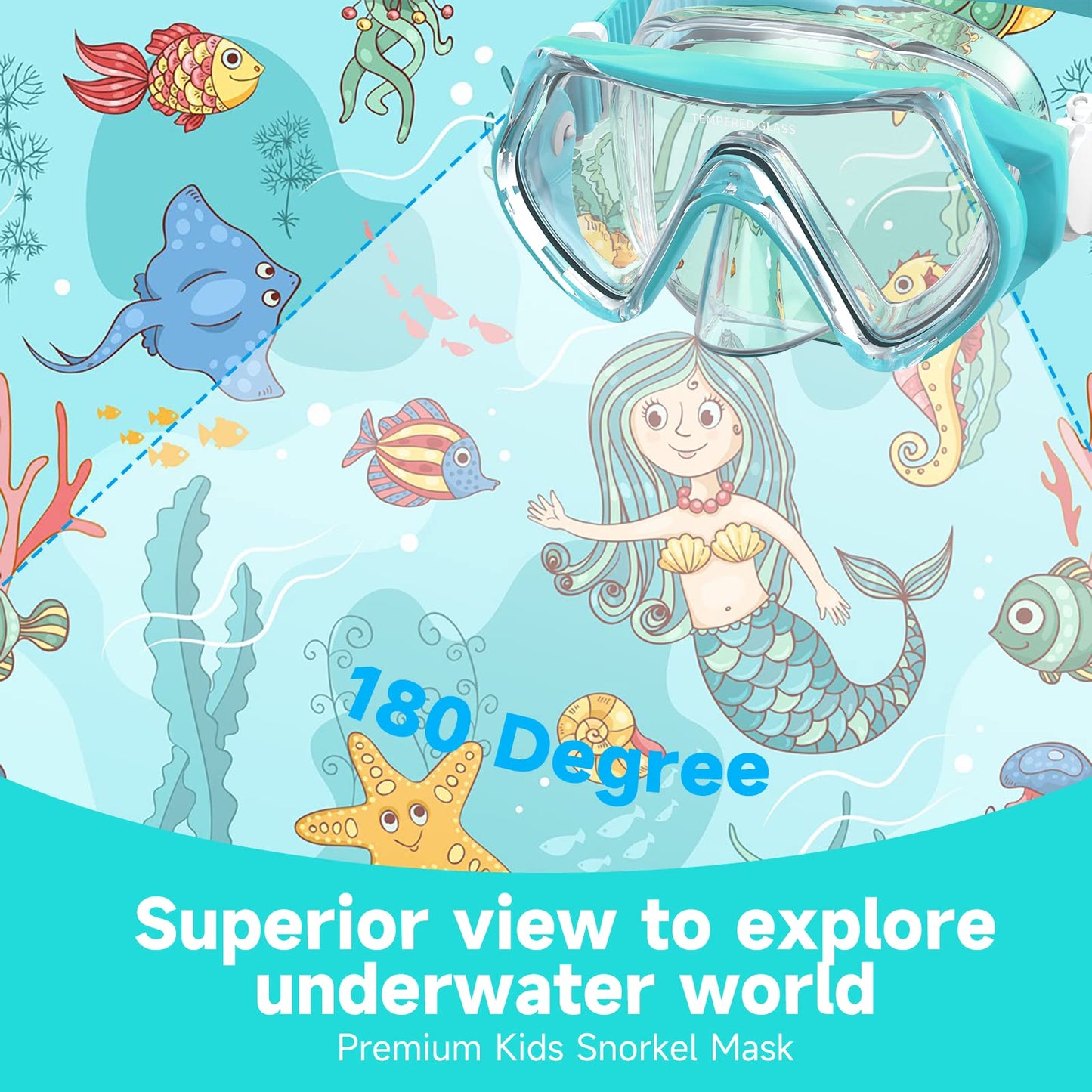Findway Children's Diving Goggles, Swimming Goggles, Snorkel Mask for Boys Girls Teenagers, Diving Mask with Nose Cover, 180° Panorama, HD, Anti-Fog, Anti-Leak, Diving Goggles for Children 4-16 Years