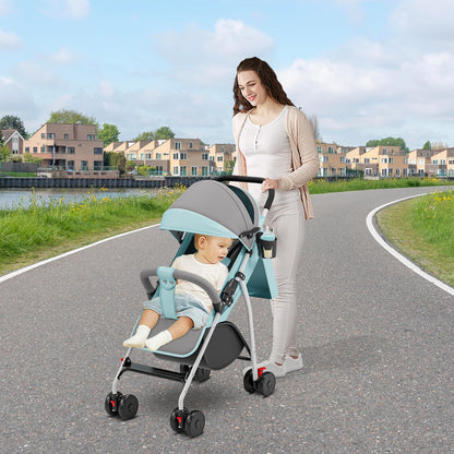 Buggy für Babys, ultraleicht, kompakt, faltbar und neigbar, von Geburt bis 25 kg, mit Trolley-System, Regenschutz inklusive, ausziehbarer Haube, C-schwarz