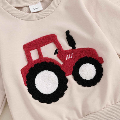 Baby Boys Soft Clothing Sets Toddler Cute Two Piece Outfit Long Sleeve Tractor Print Sweatshirt and Trousers Set Autumn Winter Jogging Suit