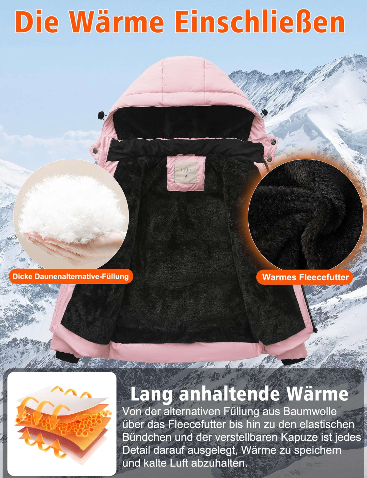 Winter Jacke Jungen Mädchen Kinder Jacke Warm Gefüttert Puffer Jacken Kinder Jacken Winter mit abnehmbarer Kapuze Wandern Jacke