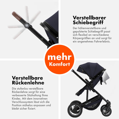 Daliya® FLEXI-PRO M 2in1 Kombikinderwagen & Buggy – XXL-Set, Reise-Kinderwagen mit Einhand-Abnahme, Wetterschutz, Sportsitz, Wickeltasche, Spieltisch, Regenschutz, dicke Matratze (Olivgrün)