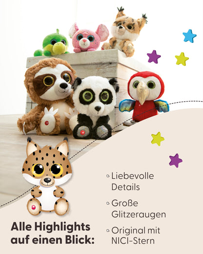 NICI GLUBSCHIS Lynx Lenzo 15cm - Dangling cuddly toy lynx with big glittery eyes - 49295 