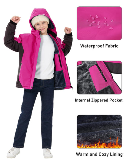 MoFiz Girls' Winter Jacket, Ski Jacket, Children's Softshell Jacket, Fleece Lining, Windproof, Outdoor Jacket with Hood