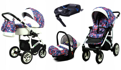 BabyLux® Bambimo Pushchair Set 3 in 1 - Tropical - incl. Baby Carrycot, Buggy Sports Seat, Car Seat - Pram Set - Combination Pram with Changing Bag, Rain Cover etc.