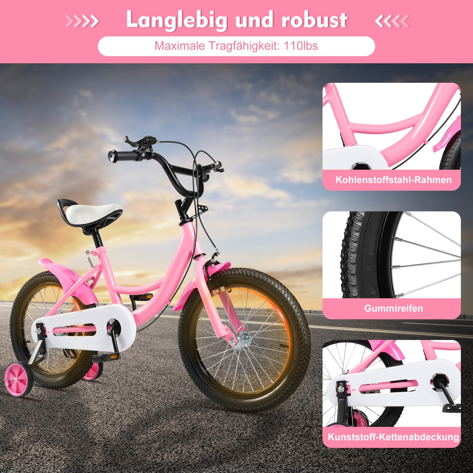 HUSPOO 16 Zoll Kinderfahrrad, Kinderfahrrad für Jungen und Mädchen Kinder, Anfänger Fahrrad Kinderfahrrad Radfahren mit Stabilisatoren und Korb, geeignet für Kinder im Alter von 5-8 Jahren - Meloni2