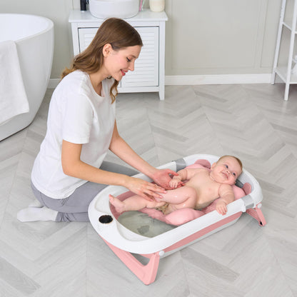 Faltbar Baby Badewanne Mit Rutschfestem Badekissen - Babywanne XXL Mit Baby Badewannensitz & Badethermometer - Von Der Geburt Bis 3 Jahre - Baby Bathtub - Geburtsgeschenke Für Mädchen & Jungen