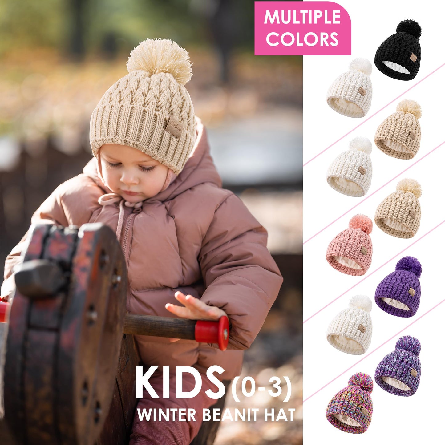 Baby Mützenhüte mit 2er Pack, warme Winterhüte für Jungen und Mädchen, Kleinkind Fleece gefüttert Kleinkind Babyhüte für 0-36 Monate