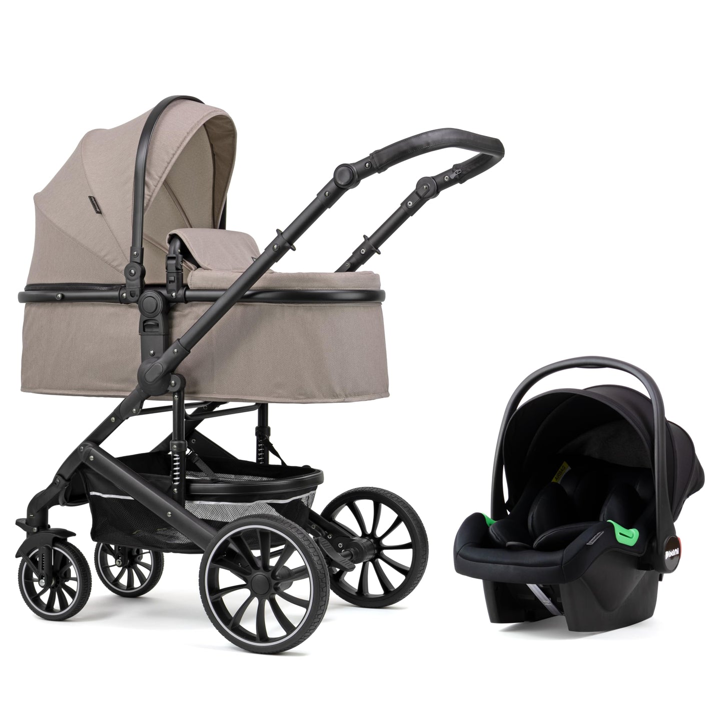 Pixini Neyla Combi Pushchair with Accessories (3-in-1 Set with Baby Seat Black/Black)
