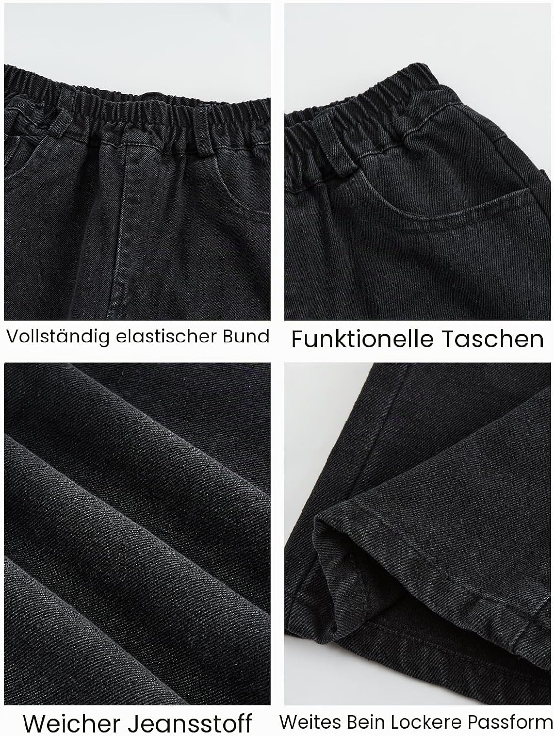 Baggy Jeans Jungen Weites Bein Gummibund Denim Jeanshosen Gr.120-170 | Baumwolle Lässige kinder Jeans Jungen Elastischer Freizeithose für 5-14 Jahren
