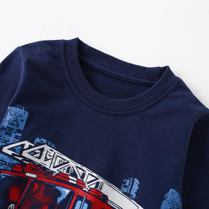 Pilipulu Sweatshirt Boys Kids Pullover Boys Cotton Long Sleeve Shirt Kids Dinosaur Digger Warm Tops 2-7 Years Size 92 98 104 110 116 122