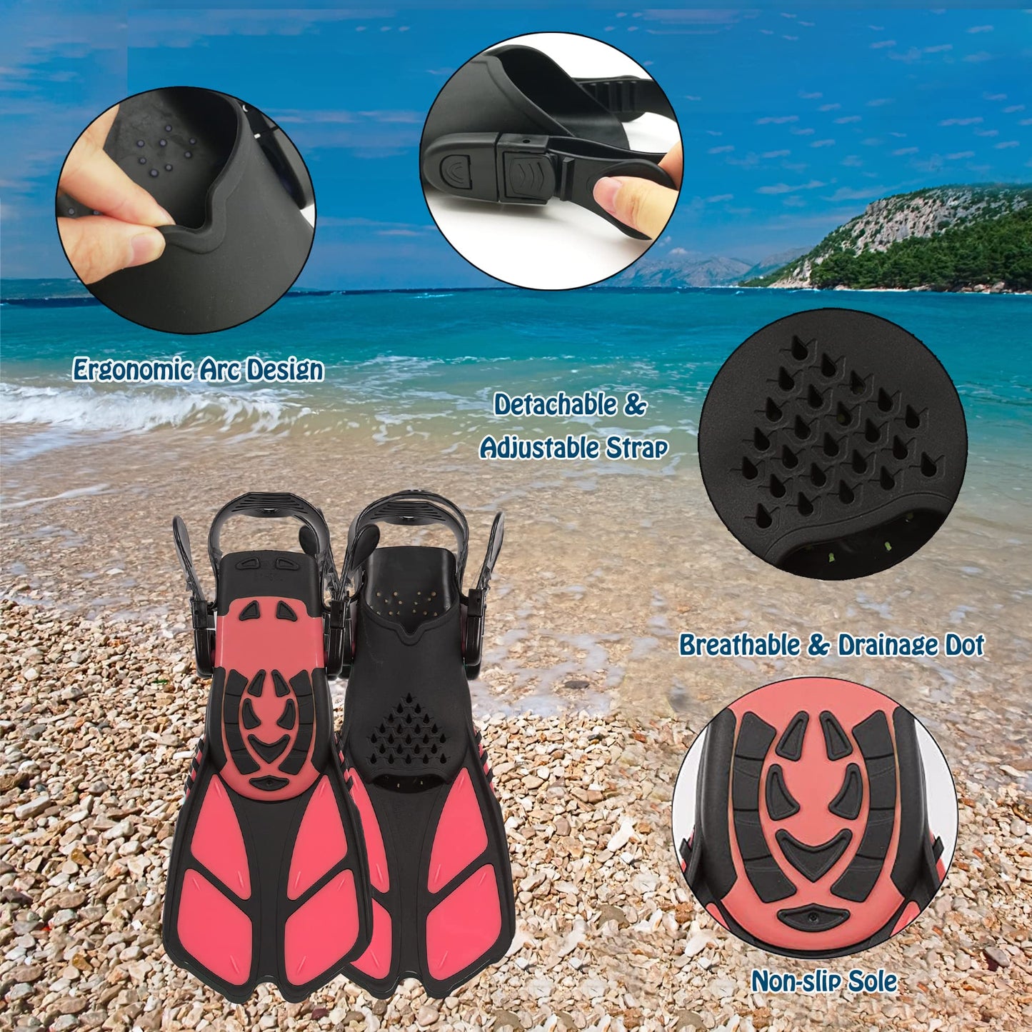 HH HHAO SPORT Children's snorkel set with fins, 180° panorama wide view diving goggles children, adjustable flippers, high-quality diving mask and dry top snorkel