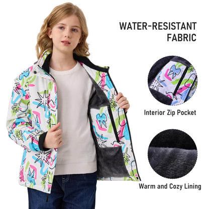 MoFiz Girls' Winter Jacket, Ski Jacket, Children's Softshell Jacket, Fleece Lining, Windproof, Outdoor Jacket with Hood