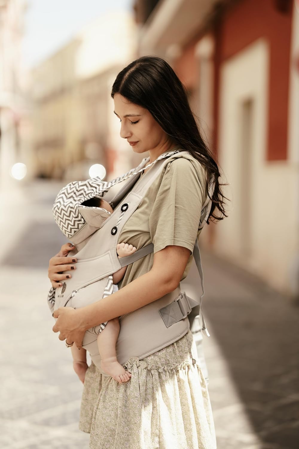 Babytrage Ergonomische Babytrage Neugeborene ab Geburt Neugeborenen-Trage 4 Positionen abnehmbarer/verstellbarer Kapuze trägt babys Beutel 100% Baumwolle