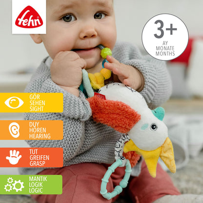 Fehn Activity-Spieltier Teddy – Baby Motorikspielzeug für Kinderwagen, Kinderbett und Babyschale zum Beißen, Greifen und Geräusche erzeugen – Beißring Spielzeug für Babys und Kinder ab 0+ Monaten