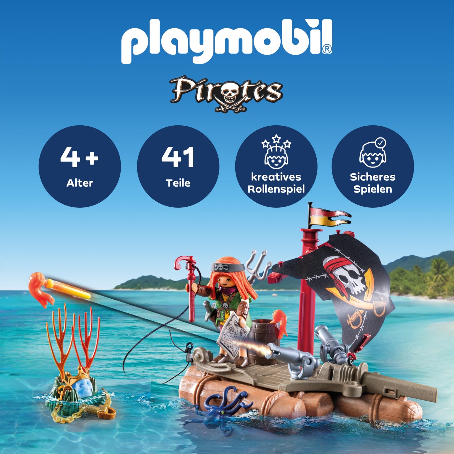 PLAYMOBIL Pirates 71794 Treasure Recovery on Pirate Raft Pirate Toy Pirate Figure Toy for Children from 4 Years