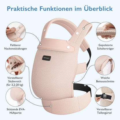 Momcozy Babytrage aus 100% Baumwolle – Baby Carrier für Kleinkind (3-24 Monate, 3,2-20 kg) · Ergonomische M-Position · X-Rücken · Taillengurt 64-127cm, Khaki