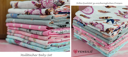 FENSILO - Mulltücher - Mullwindeln - 10er Pack 70x80 cm - Stoffwindeln, Made IN EU, schadstoffgeprüft - Spucktücher Set für Mädchen – Baby Mullwindeln- Rosa - Oeko-TEX Zertifiziert