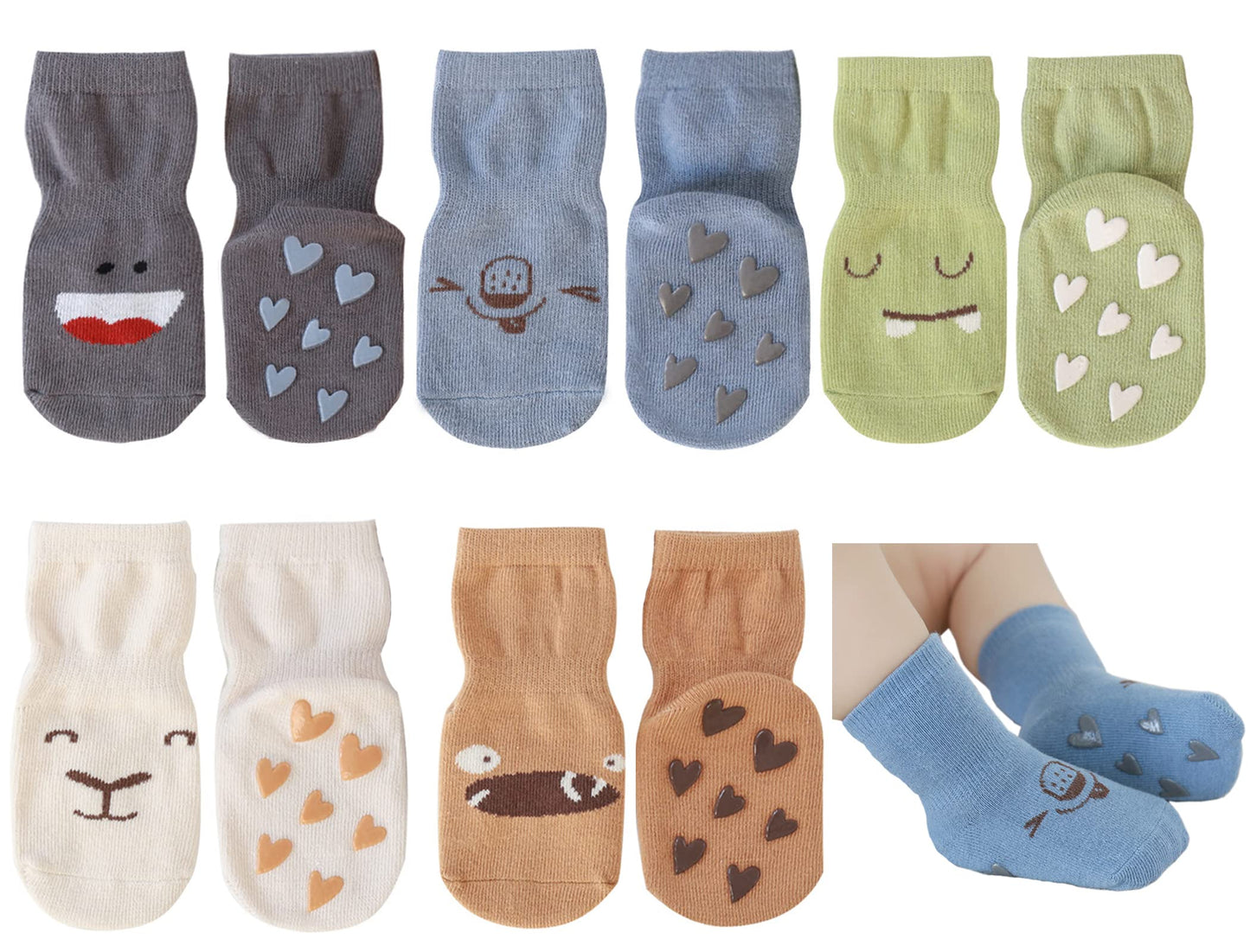 Rutschfeste Socken für Baby Mädchen Jungen 5 Paar Kinder Anti Rutsch Socken Sportsocken Stoppersocken