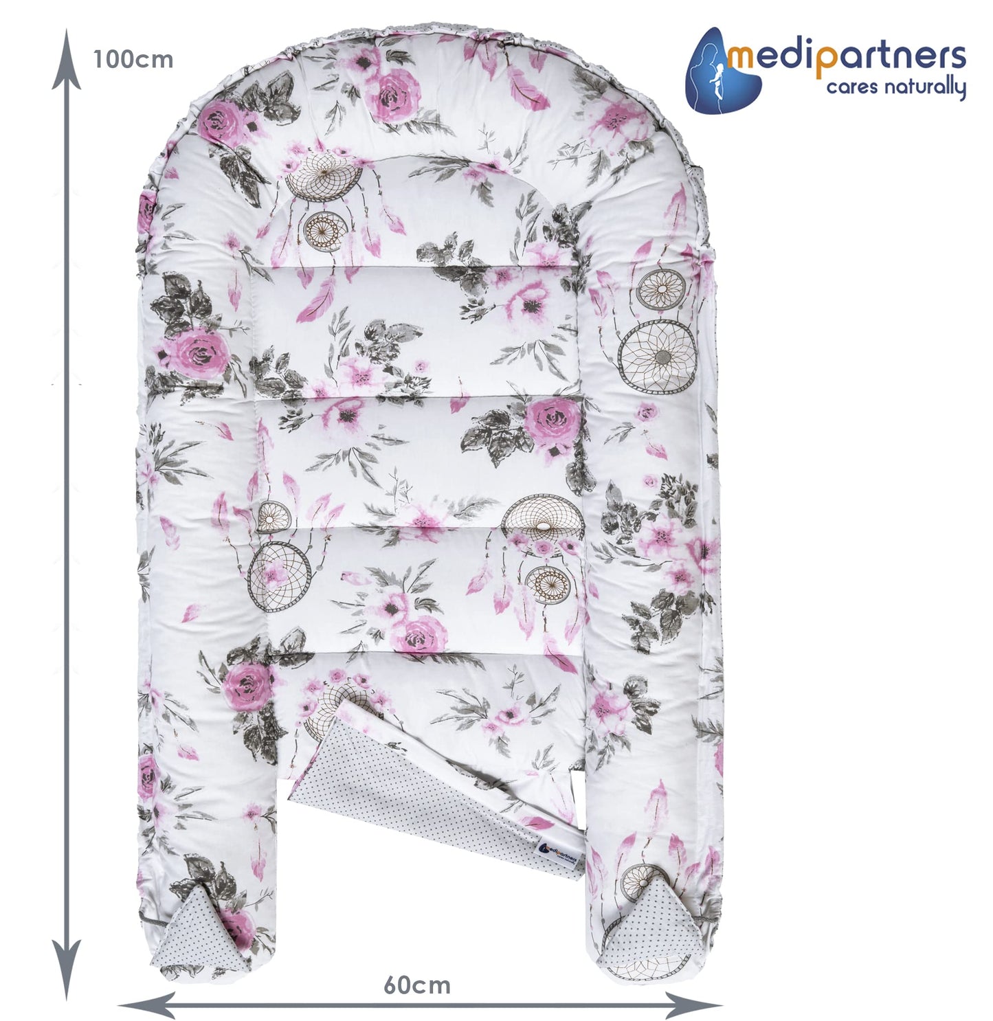 Medi Partners Babynestchen Babynest Set 100x60x15 Kuschelnest 5 teilig herausnehmbarer Einsatz Kokon Nestchen Babys Neugeborene 100% Baumwolle (REH mit Grauem Minky)