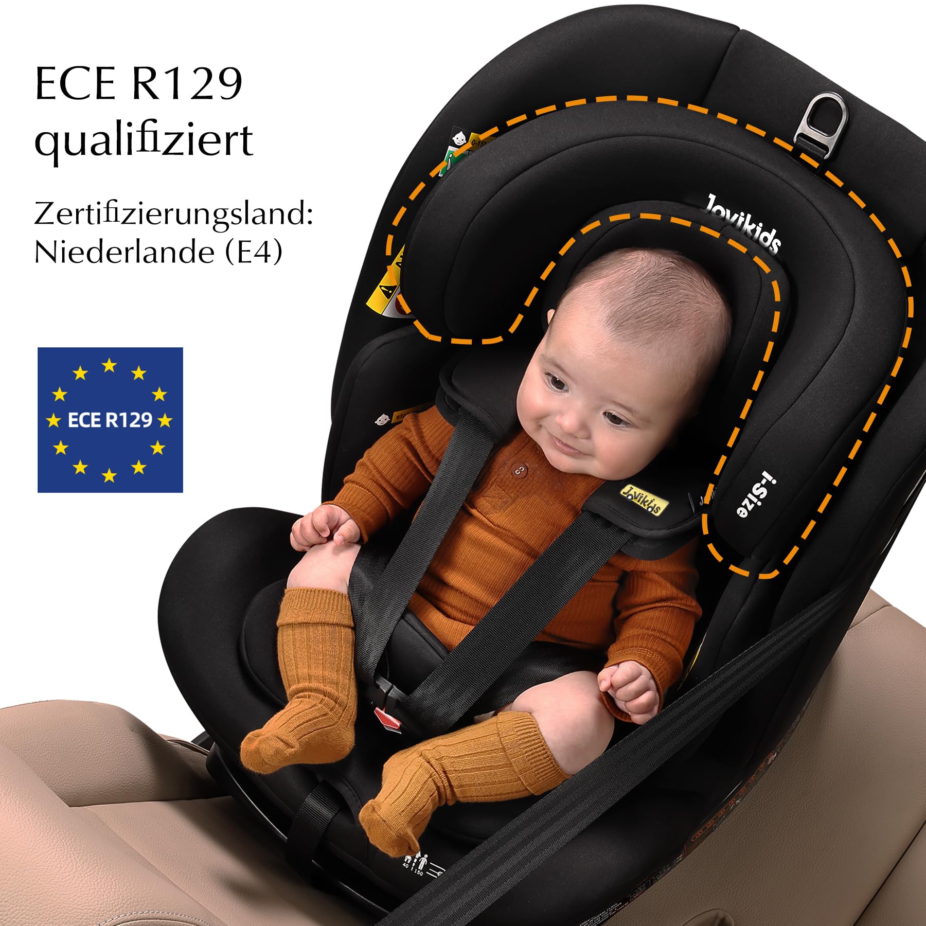 Jovikids 360° Drehbar Kindersitz mit ISOFIX und Ruheposition, i-Size(ECE R129) 40-150cm(0-36kg) Reboarder Baby Autositz, ab Geburt -12 Jahre (blau) - Meloni2