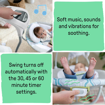 Ingenuity, Everston Babyschaukel, 180° drehbar, 3 Schaukelrichtungen und 6 -geschwindigkeiten, spielt 8 Melodien und weißes Rauschen, ab der geburt bis 9kg