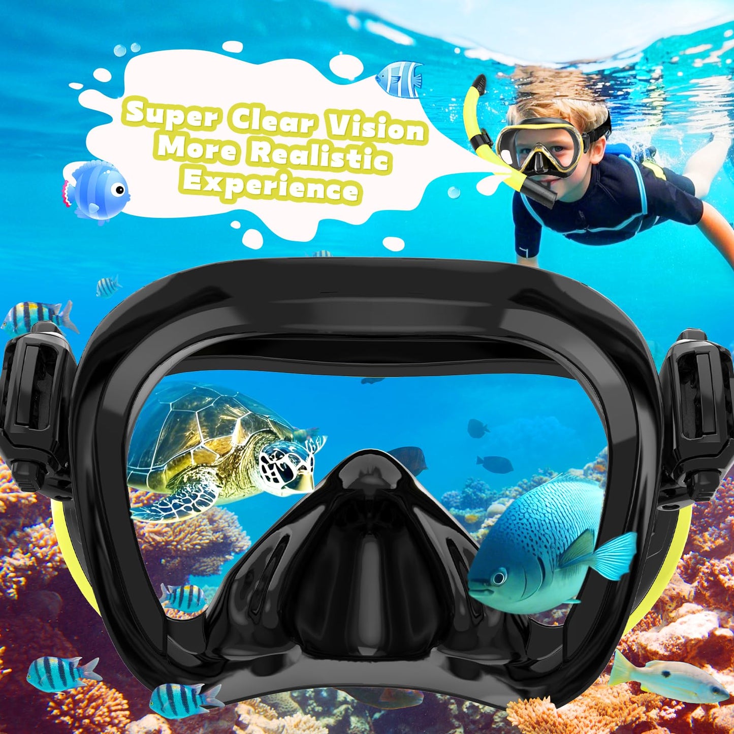 SkrekuiMa Taucherbrille Kinder | Schwimmbrille Kinder Schnorchelmaske Anti-Fog Anti-Leck | Tauchmaske Kinder 180°Panorama HD Tempered Glas für Kinder 4-12 Jahre Jungen Mädchen