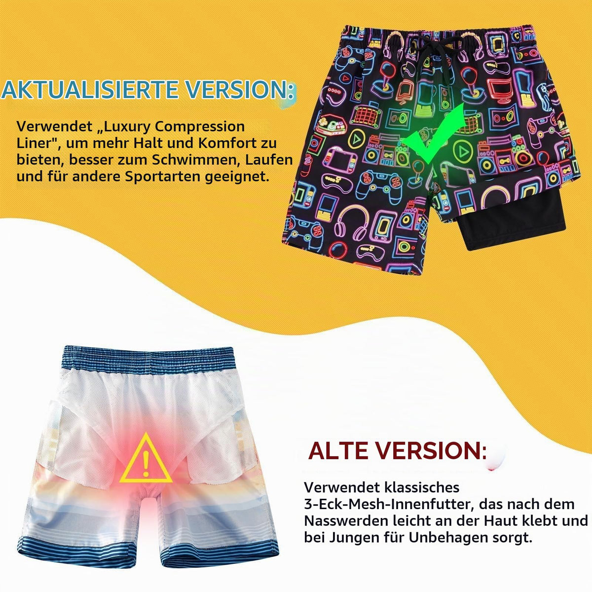 Fanient Badehose Jungen Schwimmshorts - 2 in 1 Badeshorts mit Kompression Liner für optimalen Komfort