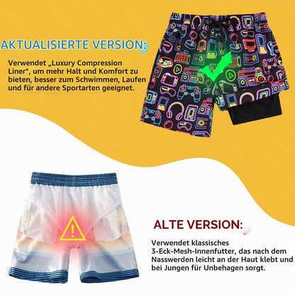 Fanient Badehose Jungen Schwimmshorts - 2 in 1 Badeshorts mit Kompression Liner für optimalen Komfort