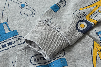CM-Kid Hoodie Jungen Kapuzenpullover Langarm Bunt Kinder Sweatshirts Traktor Truck Dinosaurier Tops 1-7 Jahre Gr.92-134