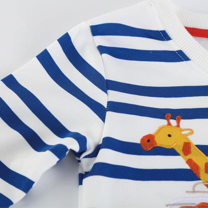 Jungen Pullover Sweatshirt Kinder Casual Langarm Tops Tier Flugzeug Winter Warm Streifen Oberteile Alter 2-7 Jahre