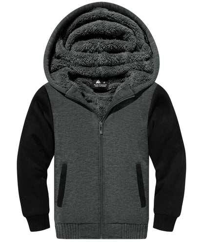 JACKETOWN Boys' Sweat Jacket Lined Children's Hoodie Sweatshirt Hoodie Fleece Jacket with Hood Long Sleeve Warm Winter Jacket Classic Pullover with Zip