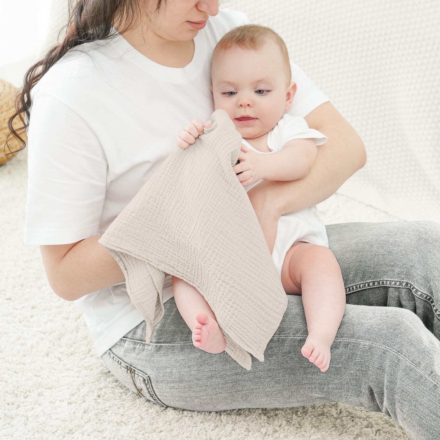 Bearmoss Moltontücher Baby 100% Baumwolle Weiche Spucktücher Baby,Atmungsaktiv und Extrem Saugfähig Musselin Tuch für Saugstark Mulltücher 4er 60x60cm (Brauner Druck)