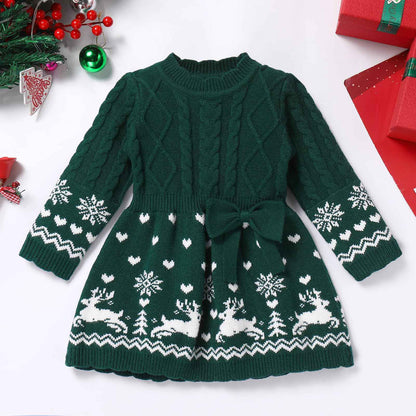 FYMNSI Baby Girls' Christmas Jumper Knitted Dress Long Sleeve Knitted Dress Warm Autumn Winter Christmas Dress Party Dress