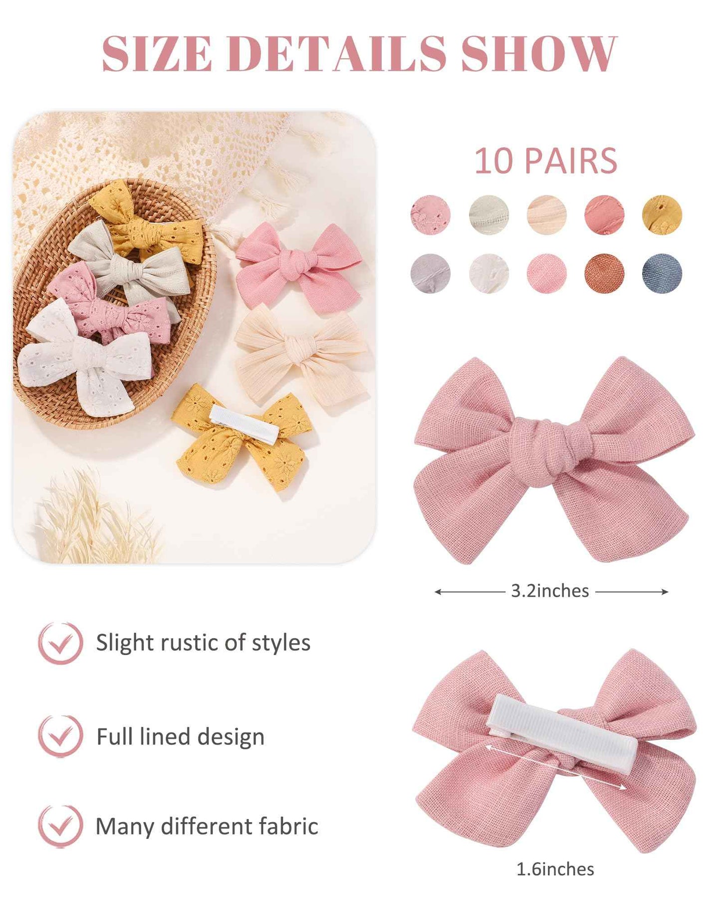 Pack of 20 Baby Girls Hair Bows Clips Fully Lined Hair Clips Hair Accessories for Little Girls Toddler Children Teenagers (1-Light Multi-coloured)