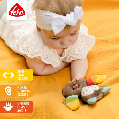 Fehn Baby Ring Greifling Lama - Kuscheltier Babyspielzeug mit Rassel - Motorikspielzeug für das spielerische Lernen - Plüschtier als Einschlafhilfe - Spielzeug für Babys & Kleinkinder ab 0+ Monaten