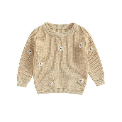 Geagodelia Baby Mädchen Gestrickt Pullover Langarm Rundhalsausschnitt Blume Winter Warm Gerippt Stricken Klobig Top Weich Kleinkind Kleidung Herbst Outwear