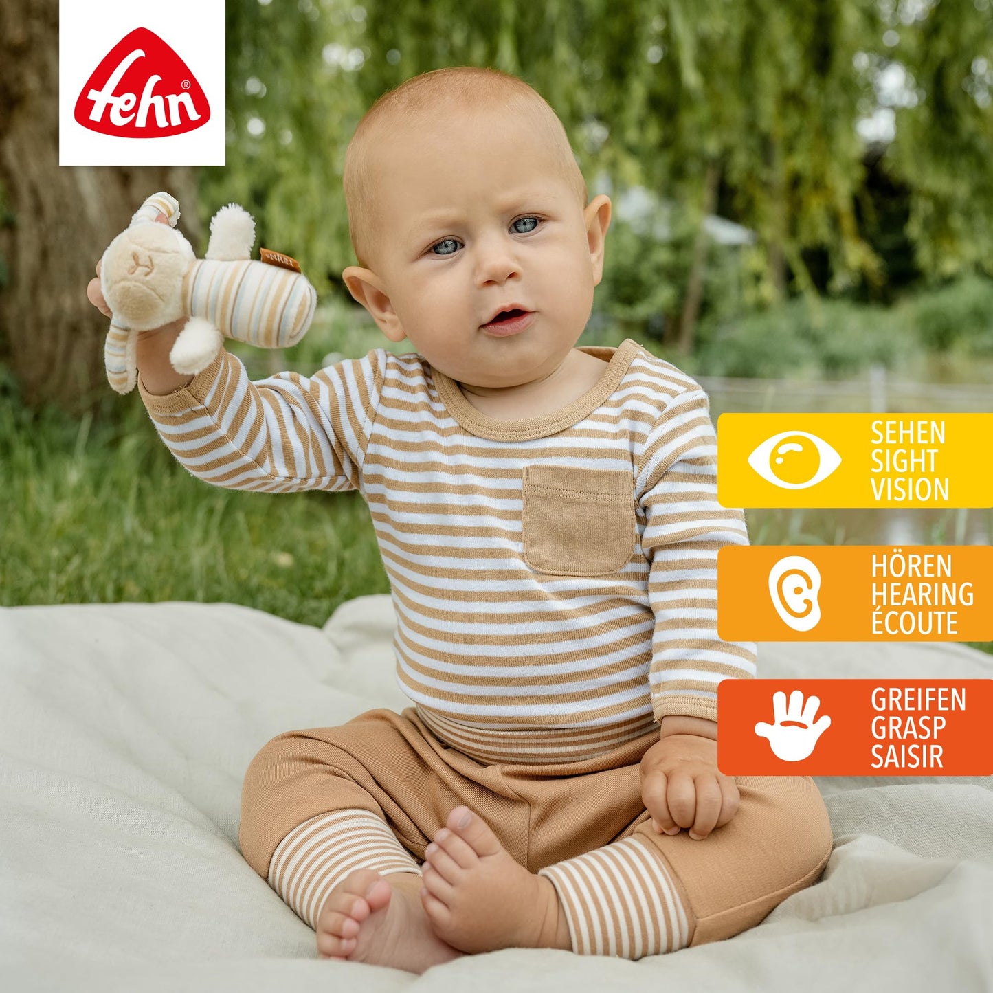 Fehn Mini-Rassel Otter – Mini-Greifling zum Rasseln, Fühlen, Spielen mit kuschelweichem Stoff-Tier – ein treuer Begleiter für Babys und Kleinkinder ab 0+ Monaten