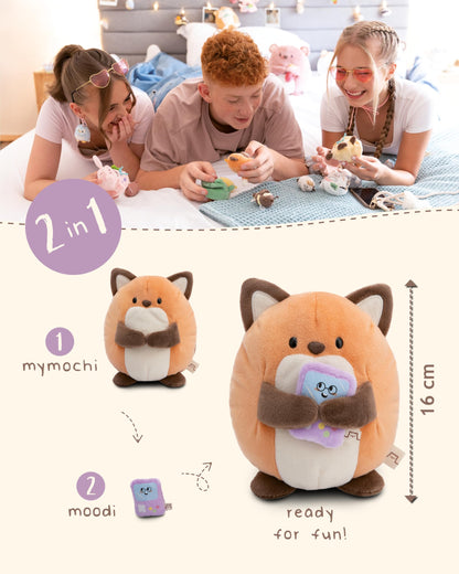 NICI MYMOCHI Fuchs Kuscheltier Geeks 16 cm mit Videospiel in Geschenkbox 11x12x6,5 cm, Flauschiges Stofftier zum Kuscheln, Spielen und Liebhaben - 61151