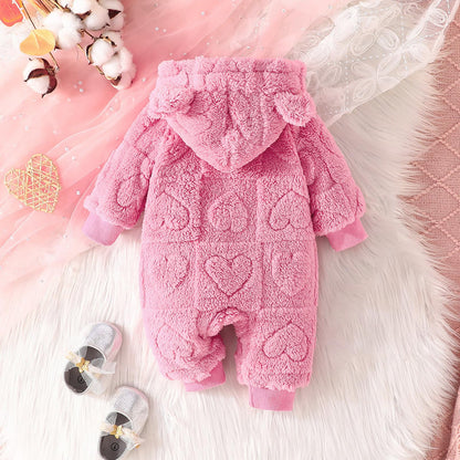 Winmany Newborn Baby Winter Snowsuit Bear Fleece with Hood Jumpsuit Heart Romper Winter Coat Outwear for Boys Girls