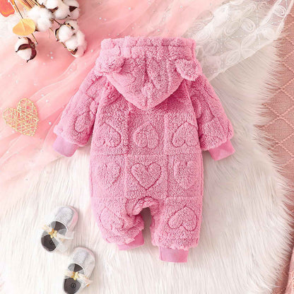 Winmany Newborn Baby Winter Snowsuit Bear Fleece with Hood Jumpsuit Heart Romper Winter Coat Outwear for Boys Girls