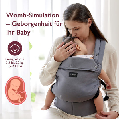 Momcozy Babytrage aus 100% Baumwolle – Baby Carrier für Kleinkind (3-24 Monate, 3,2-20 kg) · Ergonomische M-Position · X-Rücken · Taillengurt 64-127cm, Khaki