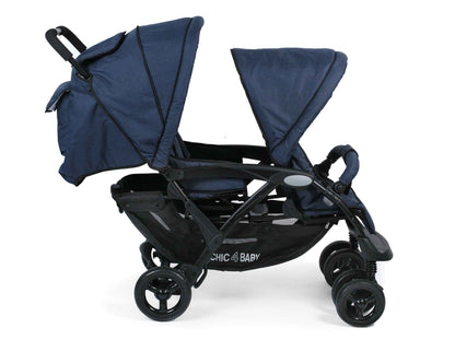 CHIC 4 BABY - Geschwisterwagen DUO mit Tragetasche und Regenschutz, Geschwisterkinderwagen für zwei Kinder, Zwillingswagen, Zwillingsbuggy, Tandemkinderwagen, Tandembuggy, Kinderwagen, Jeans grau
