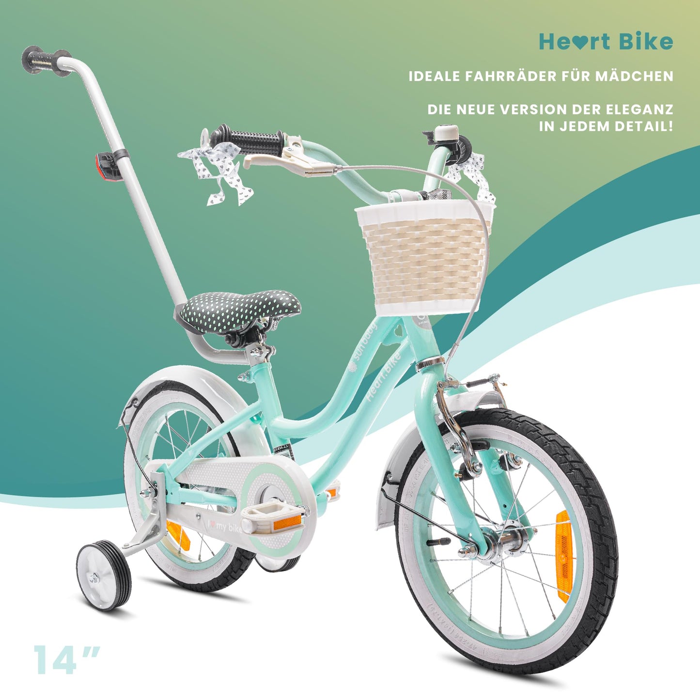 sun baby Mädchenfahrrad 12, 14 und 16 Zoll Radgröße Heart Bike zur Auswahl, mit Abnehmbarer Schubstange, Kinderfahrrad für Mädchen von 2 bis 6 Jahre - Meloni2